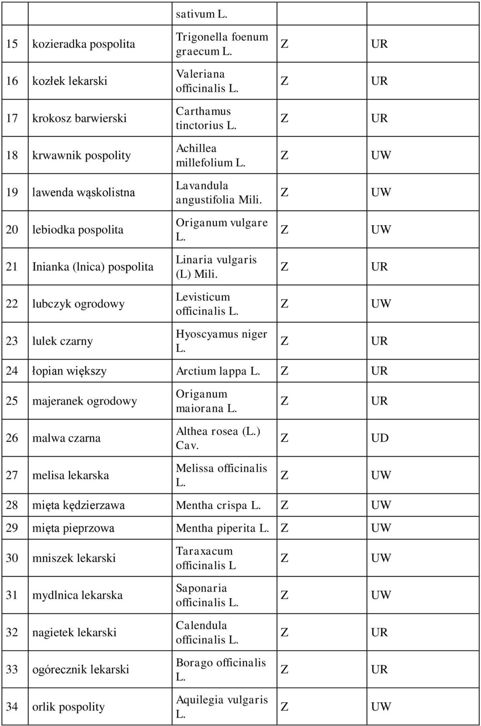 Levisticum officinalis Hyoscyamus niger 24 łopian większy Arctium lappa 25 majeranek ogrodowy 26 malwa czarna 27 melisa lekarska Origanum maiorana Althea rosea () Cav.