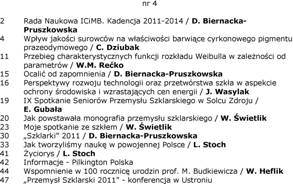 Biernacka-Pruszkowska 16 Perspektywy rozwoju technologii oraz przetwórstwa szkła w aspekcie ochrony środowiska i wzrastających cen energii / J.