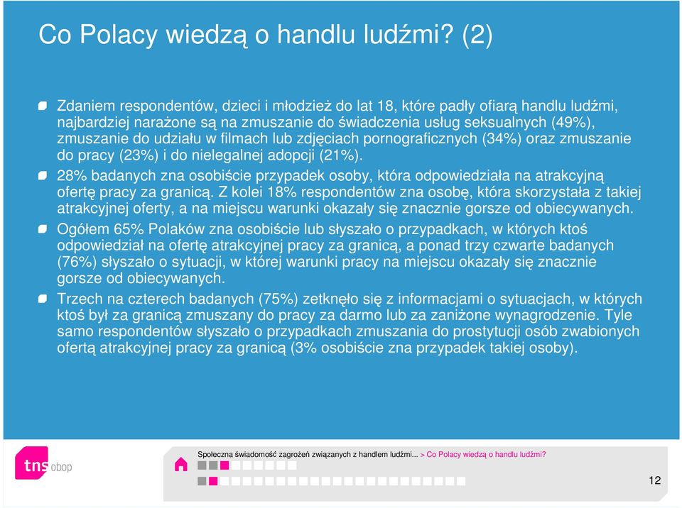 lub zdjęciach pornograficznych (34%) oraz zmuszanie do pracy (23%) i do nielegalnej adopcji (21%).