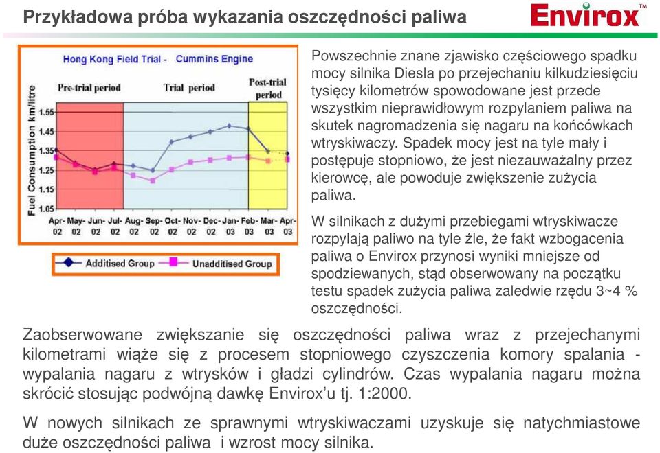 Spadek mocy jest na tyle mały i postępuje stopniowo, że jest niezauważalny przez kierowcę, ale powoduje zwiększenie zużycia paliwa.