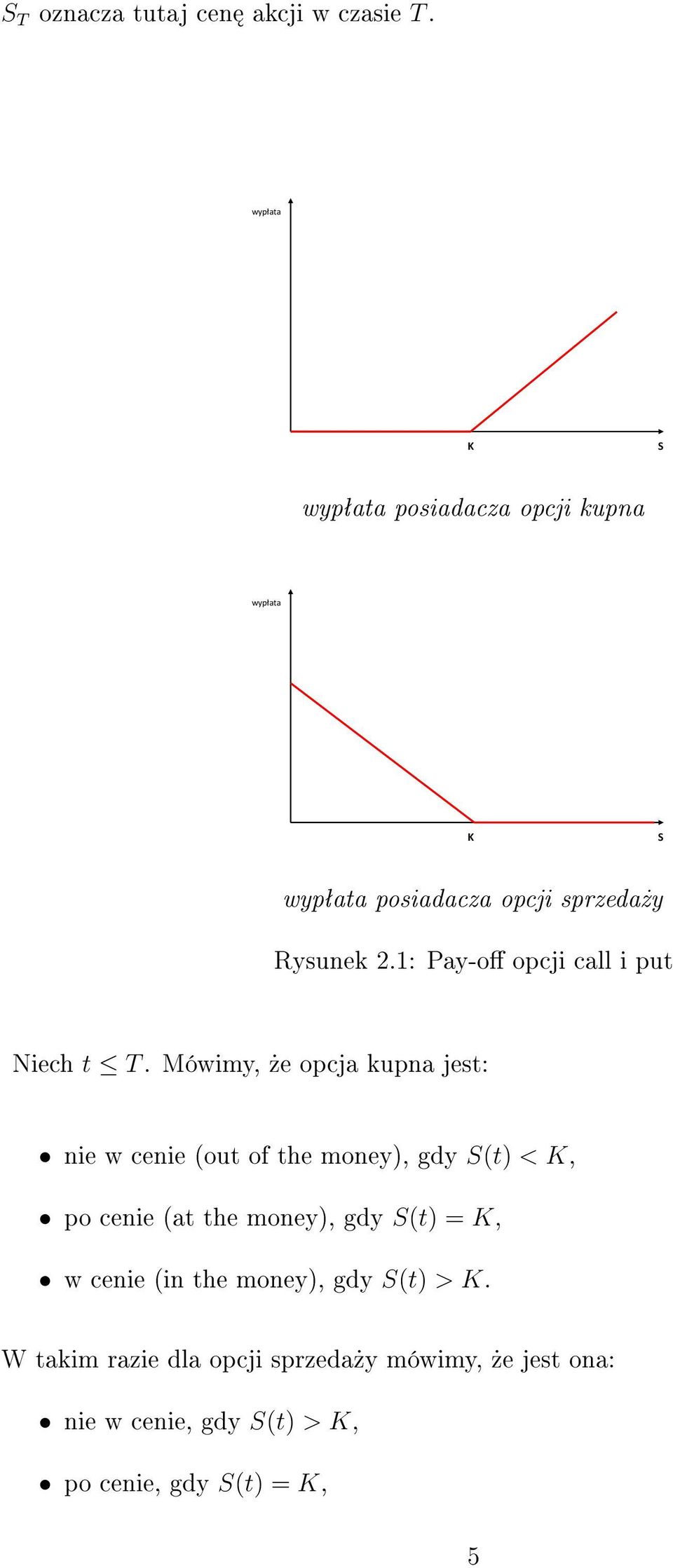 1: Pay-o opcji call i put Niech t T.