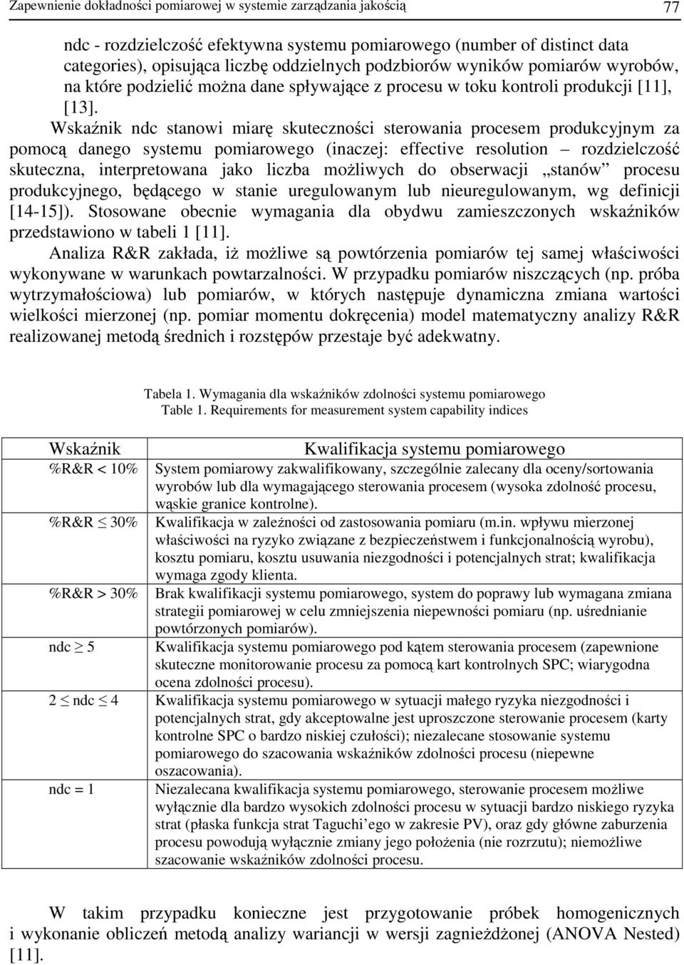 Wskaźnik ndc stanowi miarę skuteczności sterowania procesem produkcyjnym za pomocą danego systemu pomiarowego (inaczej: effective resolution rozdzielczość skuteczna, interpretowana jako liczba