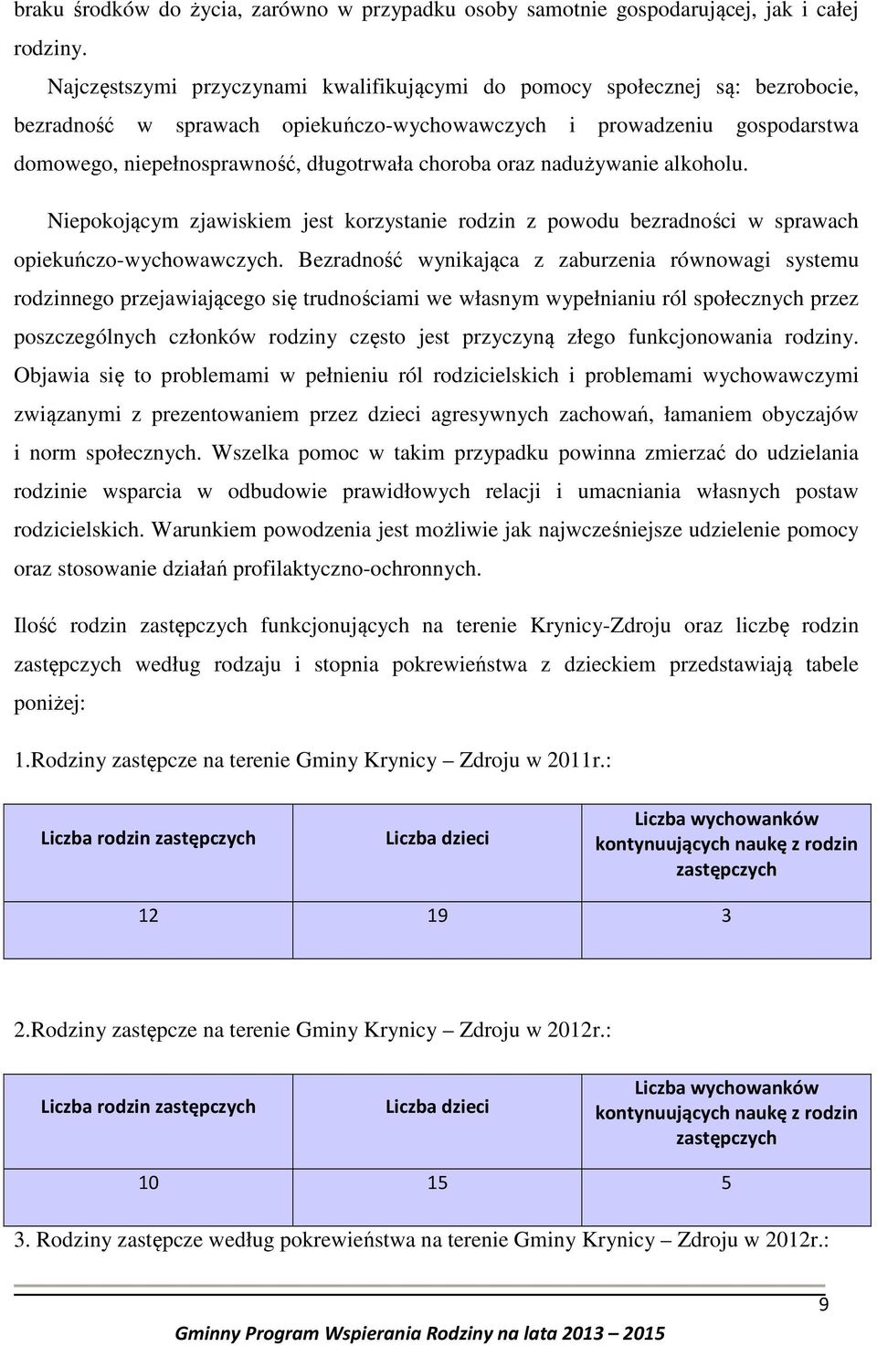 choroba oraz nadużywanie alkoholu. Niepokojącym zjawiskiem jest korzystanie rodzin z powodu bezradności w sprawach opiekuńczo-wychowawczych.