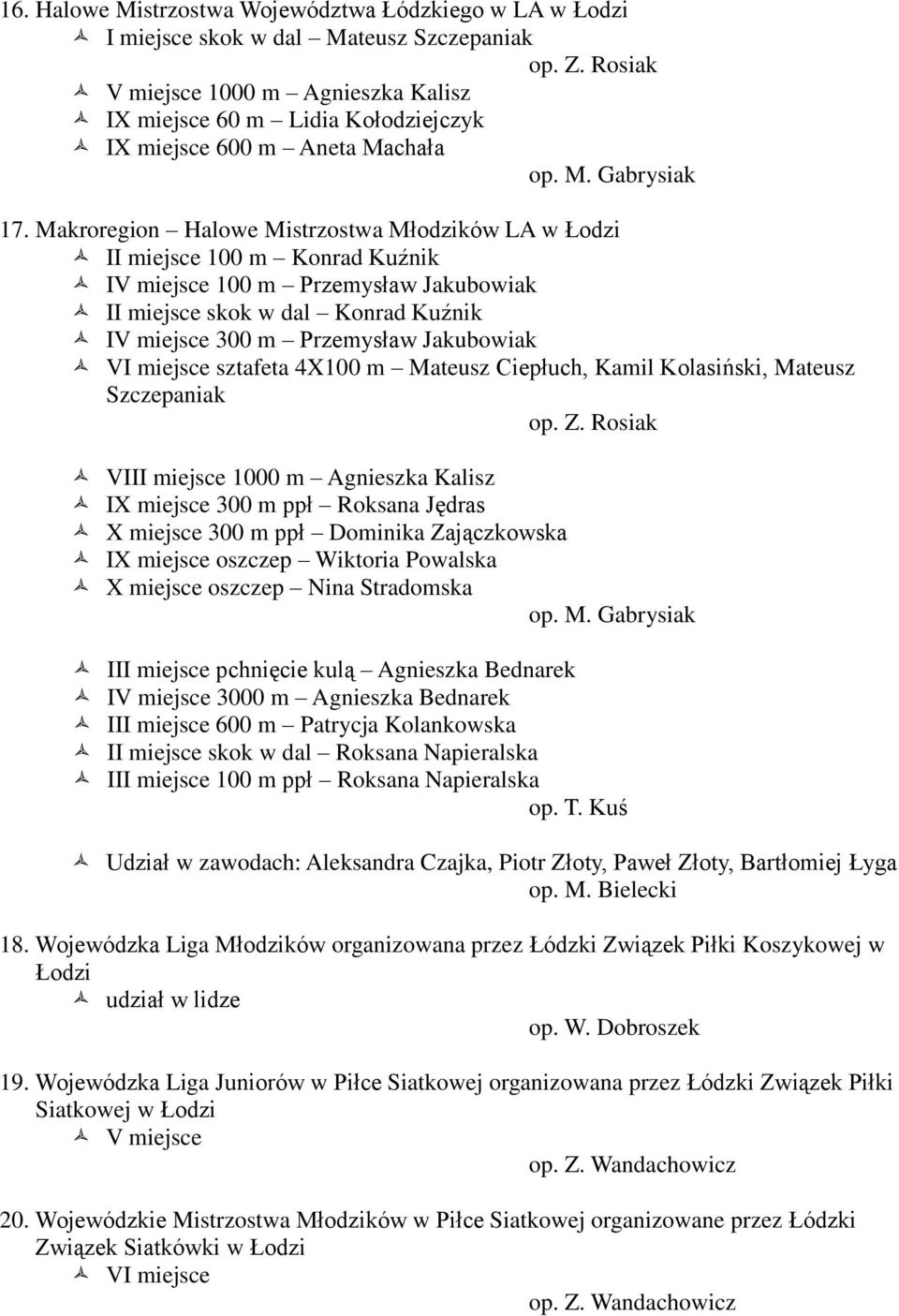 Makroregion Halowe Mistrzostwa Młodzików LA w Łodzi II miejsce 100 m Konrad Kuźnik IV miejsce 100 m Przemysław Jakubowiak II miejsce skok w dal Konrad Kuźnik IV miejsce 300 m Przemysław Jakubowiak VI