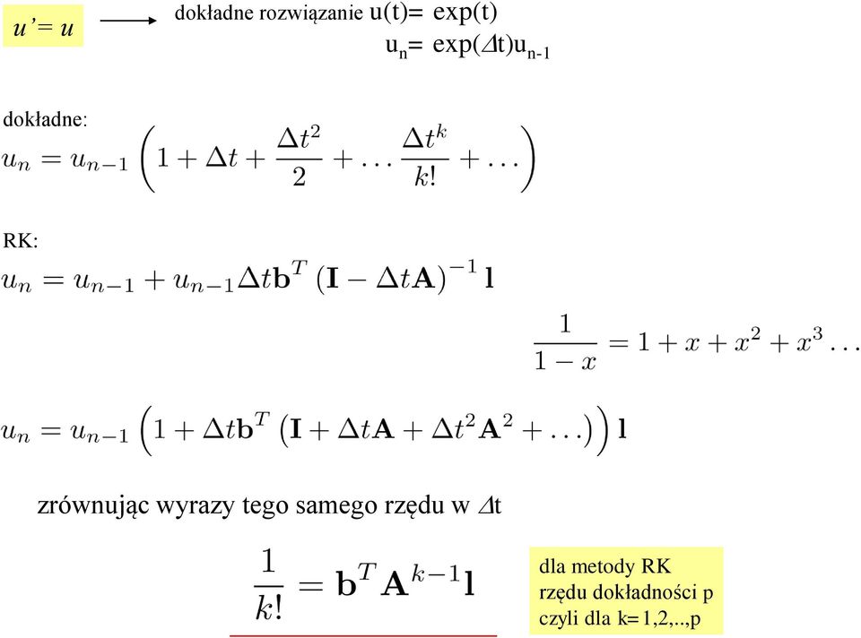 wyrazy tego samego rzędu w Dt dla metody