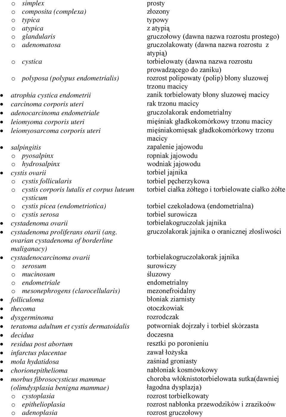 torbielowaty błony sluzowej macicy carcinoma corporis uteri rak trzonu macicy adenocarcinoma endometriale gruczolakorak endometrialny leiomyoma corporis uteri mięśniak gładkokomórkowy trzonu macicy