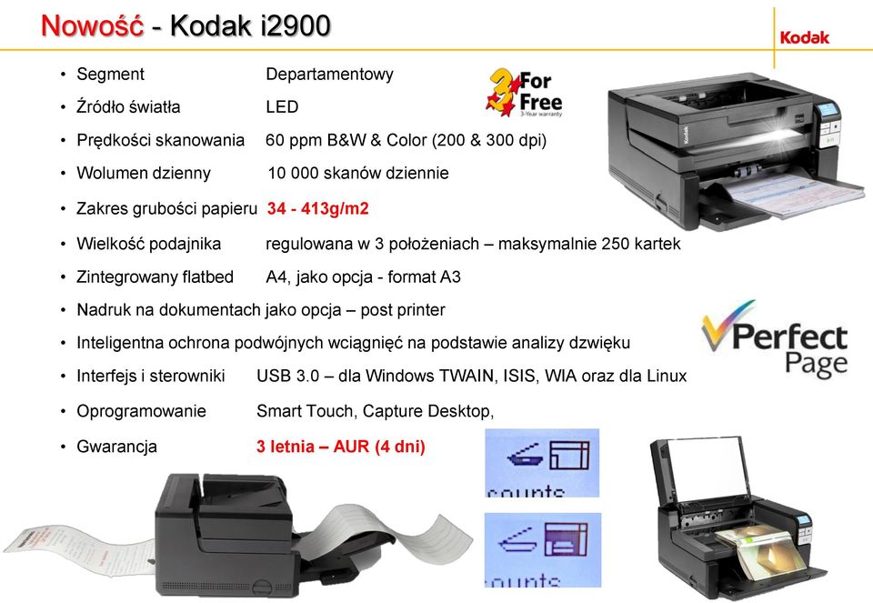 jako opcja - format A3 Nadruk na dokumentach jako opcja post printer Inteligentna ochrona podwójnych wciągnięć na podstawie analizy dzwięku