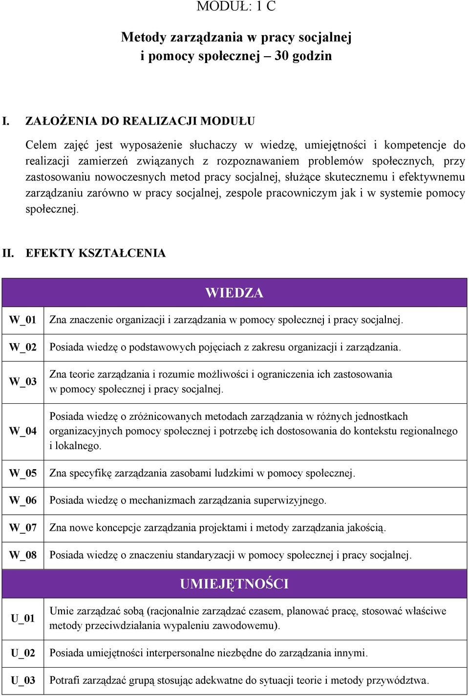 nowoczesnych metod pracy socjalnej, służące skutecznemu i efektywnemu zarządzaniu zarówno w pracy socjalnej, zespole pracowniczym jak i w systemie pomocy społecznej. II.