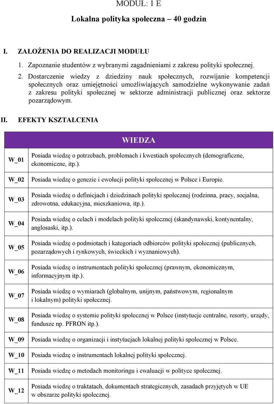 administracji publicznej oraz sektorze pozarządowym. II.