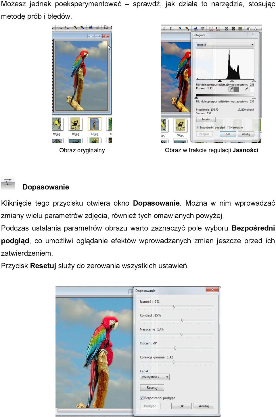 Można w nim wprowadzać zmiany wielu parametrów zdjęcia, również tych omawianych powyżej.