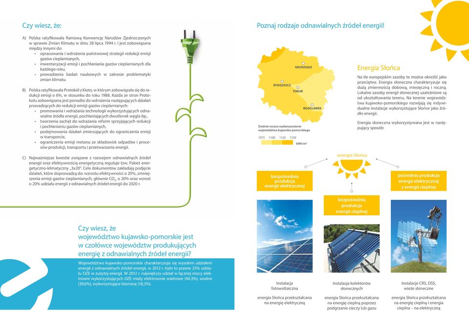 prowadzenia badań naukowych w zakresie problematyki zmian klimatu. B) Polska ratyfikowała Protokół z Kioto, w którym zobowiązała się do redukcji emisji o 6%, w stosunku do roku 1988.