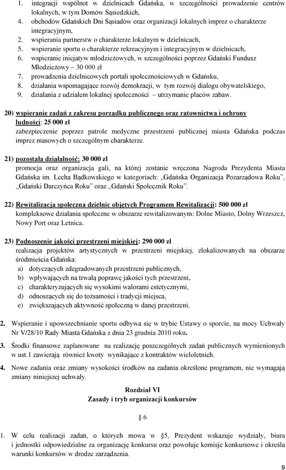 wspieranie sportu o charakterze rekreacyjnym i integracyjnym w dzielnicach, 6. wspieranie inicjatyw młodzieżowych, w szczególności poprzez Gdański Fundusz Młodzieżowy 30 000 zł 7.