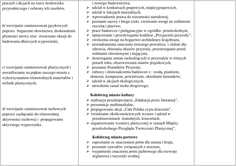 zainteresowań ruchowych poprzez zachęcanie do różnorodnej aktywności ruchowej i propagowanie aktywnego wypoczynku i nowego budownictwa, udział w konkursach grupowych, międzygrupowych, udział w