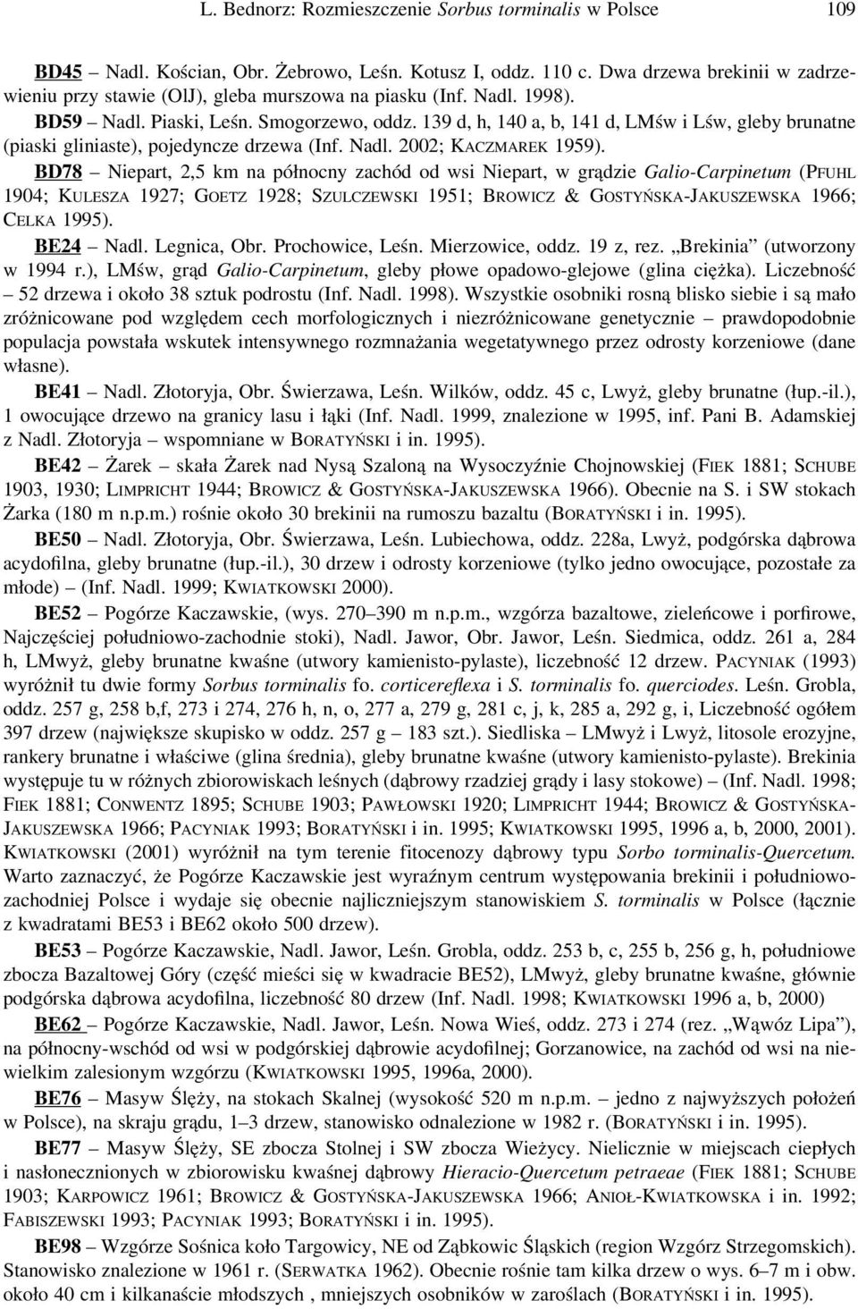139 d, h, 140 a, b, 141 d, LMśw i Lśw, gleby brunatne (piaski gliniaste), pojedyncze drzewa (Inf. Nadl. 2002; KACZMAREK 1959).