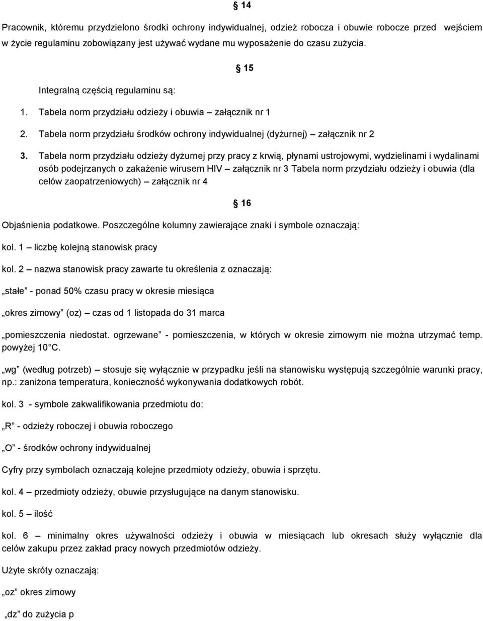 Tabela norm przydziału odzieży dyżurnej przy pracy z krwią, płynami ustrojowymi, wydzielinami i wydalinami osób podejrzanych o zakażenie wirusem HIV załącznik nr Tabela norm przydziału odzieży i