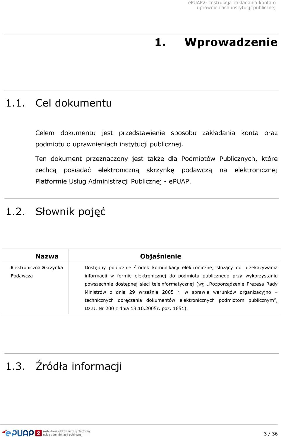 Słownik pojęć Nazwa Elektroniczna Skrzynka Podawcza Objaśnienie Dostępny publicznie środek komunikacji elektronicznej służący do przekazywania informacji w formie elektronicznej do podmiotu