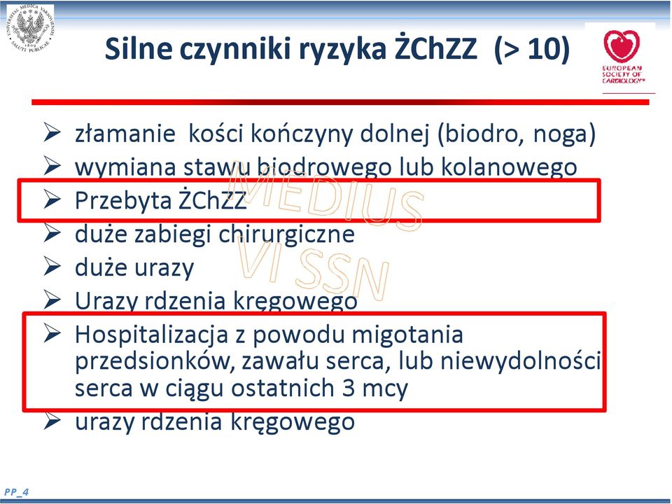 duże urazy Urazy rdzenia kręgowego Hospitalizacja z powodu migotania przedsionków,