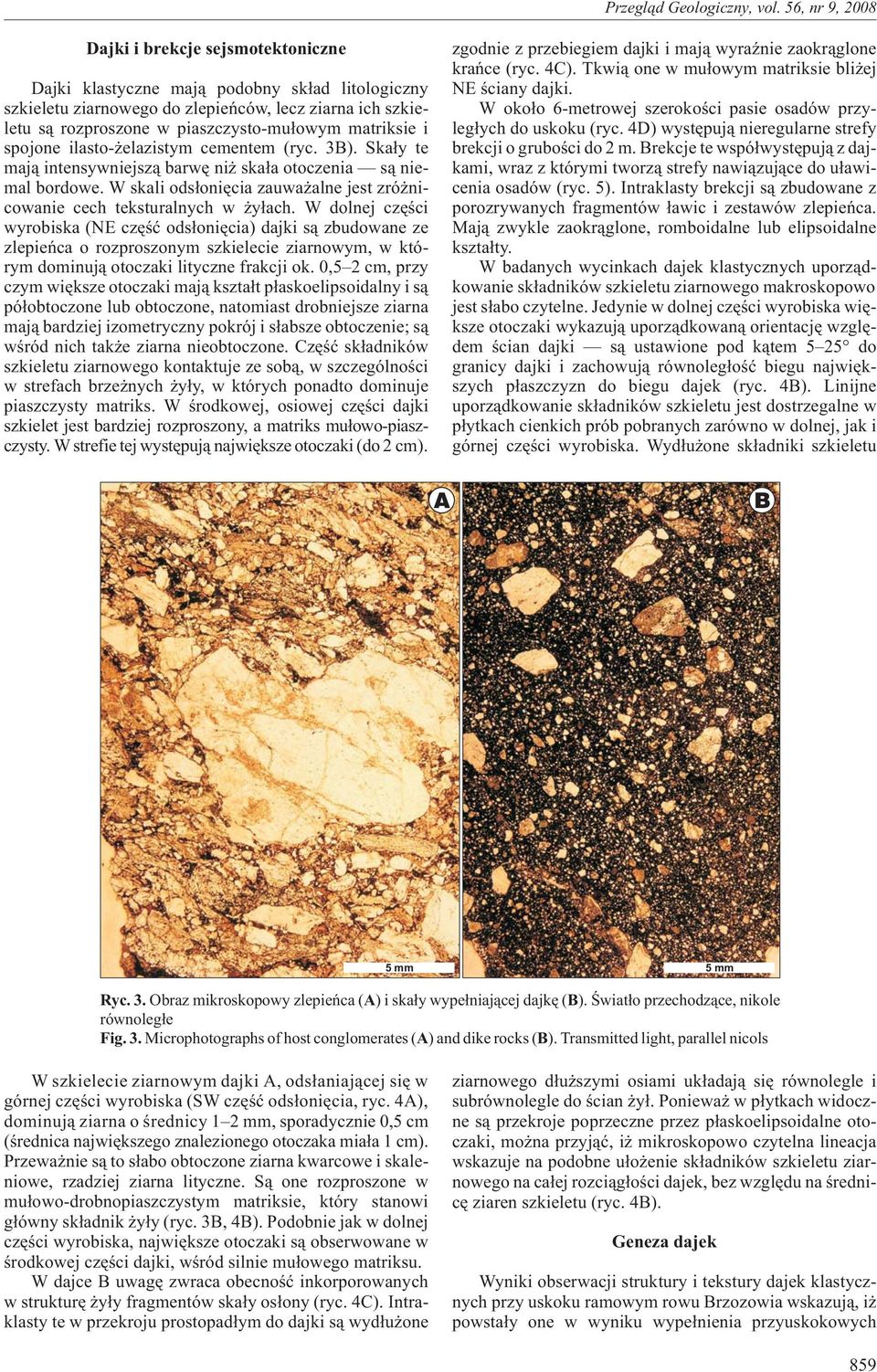 W dolnej czêœci wyrobiska (NE czêœæ ods³oniêcia) dajki s¹ zbudowane ze zlepieñca o rozproszonym szkielecie ziarnowym, w którym dominuj¹ otoczaki lityczne frakcji ok.