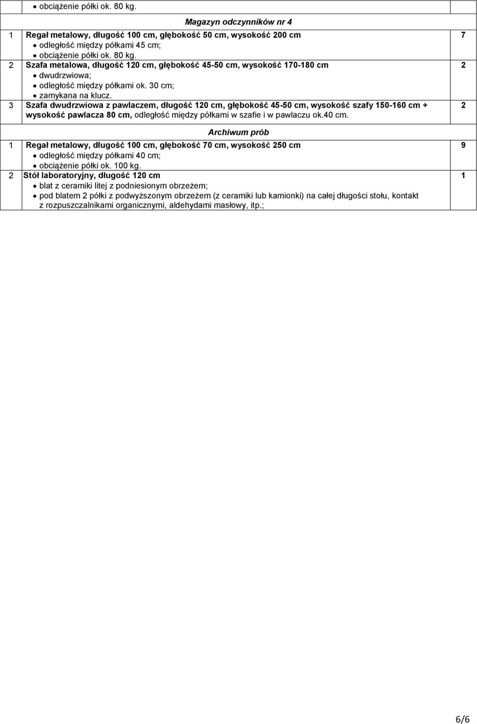 Archiwum prób Regał metalowy, długość 00 cm, głębokość 70 cm, wysokość 50 cm odległość między półkami 40 cm; obciążenie półki ok. 00 kg.