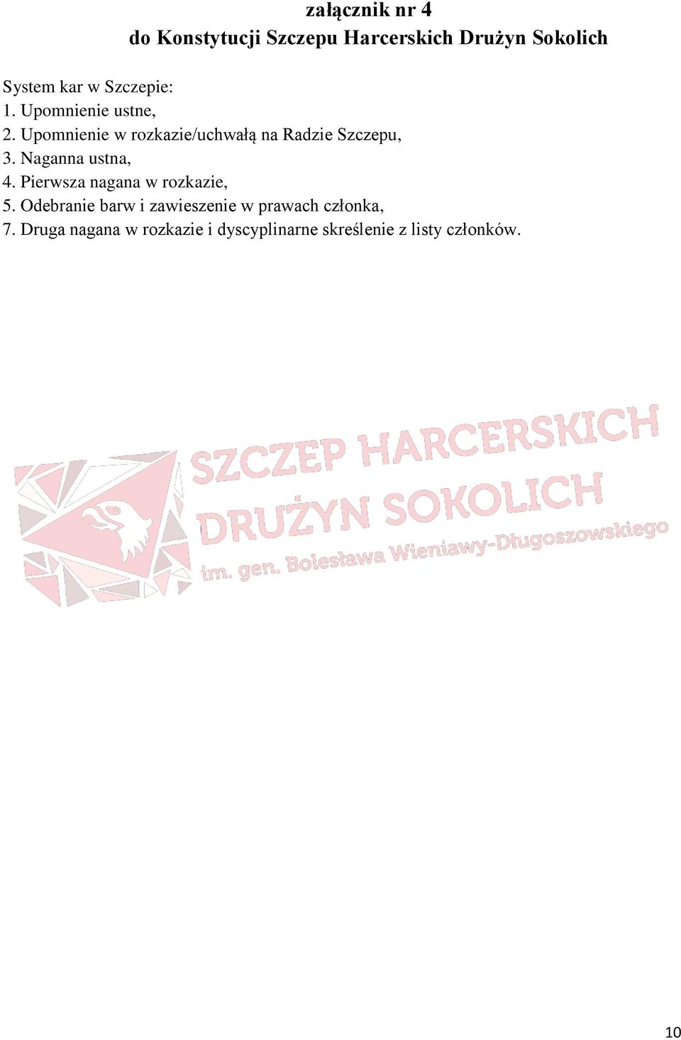 Upomnienie w rozkazie/uchwałą na Radzie Szczepu, 3. Naganna ustna, 4.
