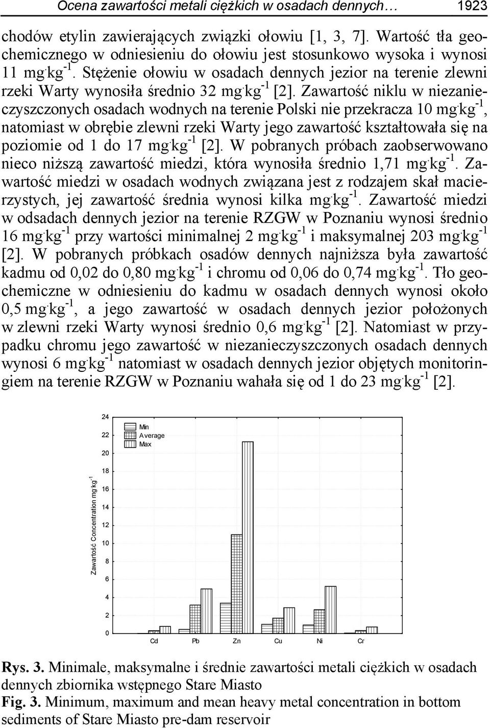 Zawartość niklu w niezanieczyszczonych osadach wodnych na terenie Polski nie przekracza 10 mg. kg -1, natomiast w obrębie zlewni rzeki Warty jego zawartość kształtowała się na poziomie od 1 do 17 mg.