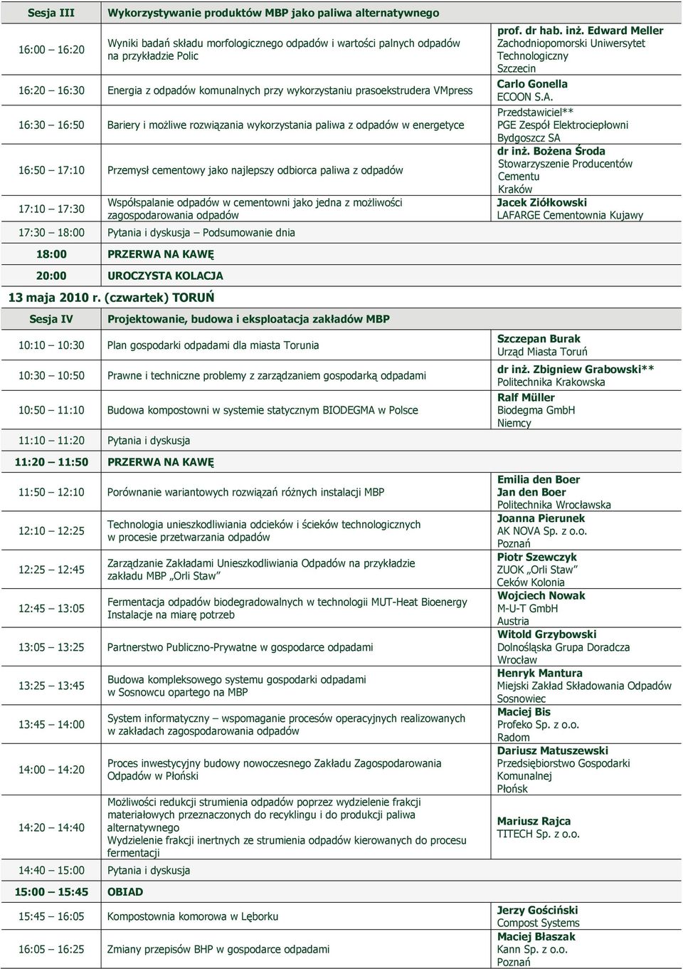 odbiorca paliwa z odpadów 17:10 17:30 Współspalanie odpadów w cementowni jako jedna z możliwości zagospodarowania odpadów 17:30 18:00 Pytania i dyskusja Podsumowanie dnia prof. dr hab. inż.