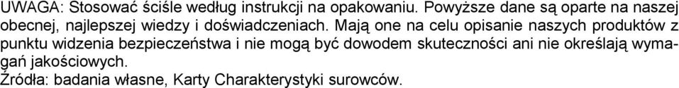 Mają one na celu opisanie naszych produktów z punktu widzenia bezpieczeństwa i nie