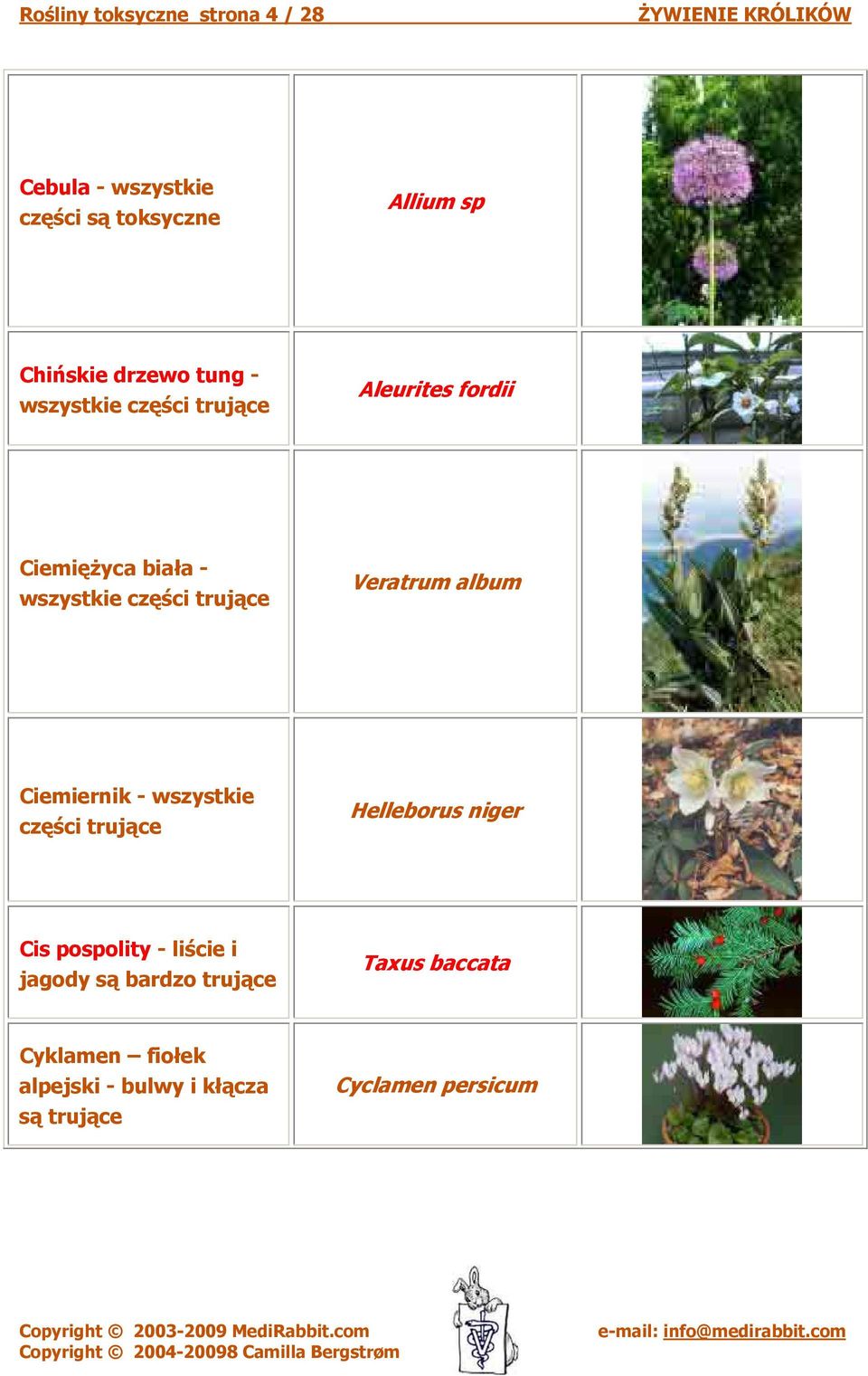 części Veratrum album Ciemiernik - wszystkie części Helleborus niger Cis pospolity -