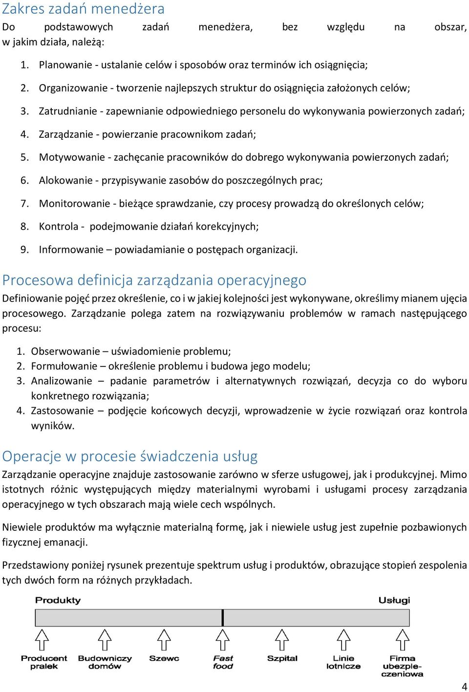 Zarządzanie - powierzanie pracownikom zadań; 5. Motywowanie - zachęcanie pracowników do dobrego wykonywania powierzonych zadań; 6. Alokowanie - przypisywanie zasobów do poszczególnych prac; 7.