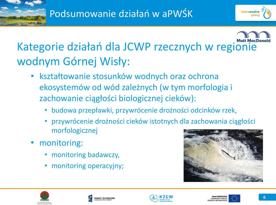 ciągłości biologicznej cieków): budowa przepławki, przywrócenie drożności odcinków rzek, przywrócenie