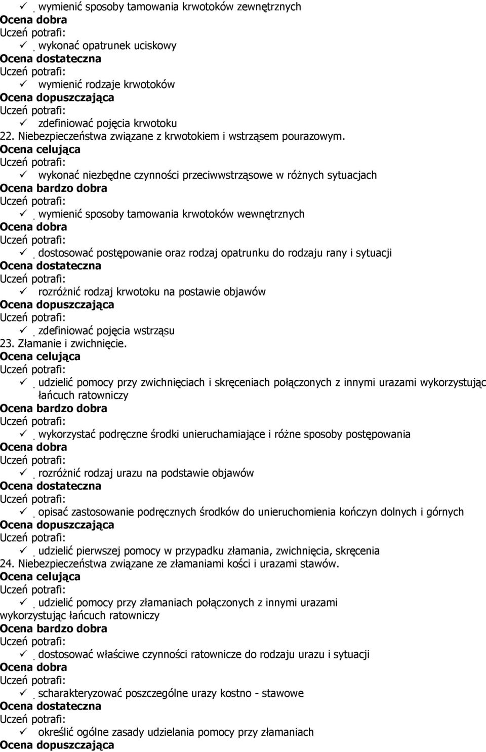 rodzaj krwotoku na postawie objawów zdefiniować pojęcia wstrząsu 23. Złamanie i zwichnięcie.