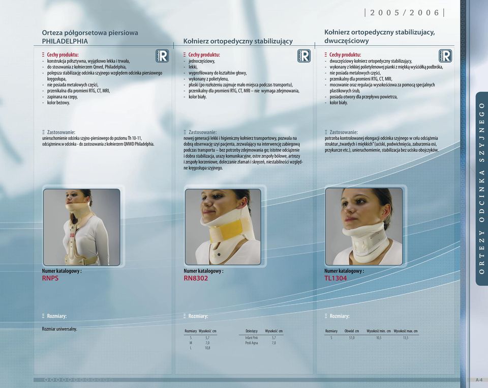 MRI, - zapinana na rzepy, - kolor beżowy. unieruchomienie odcinka szyjno-piersiowego do poziomu Th 10-11, odciążeniew.w odcinka - do zastosowania z kołnierzem QMWD Philadelphia.