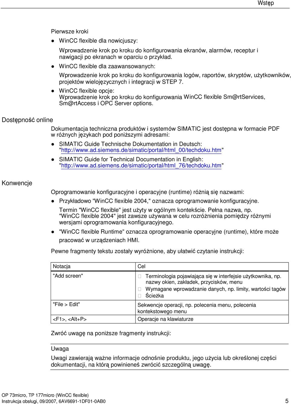 WinCC flexible opcje: Wprowadzenie krok po kroku do konfigurowania WinCC flexible Sm@rtServices, Sm@rtAccess i OPC Server options.
