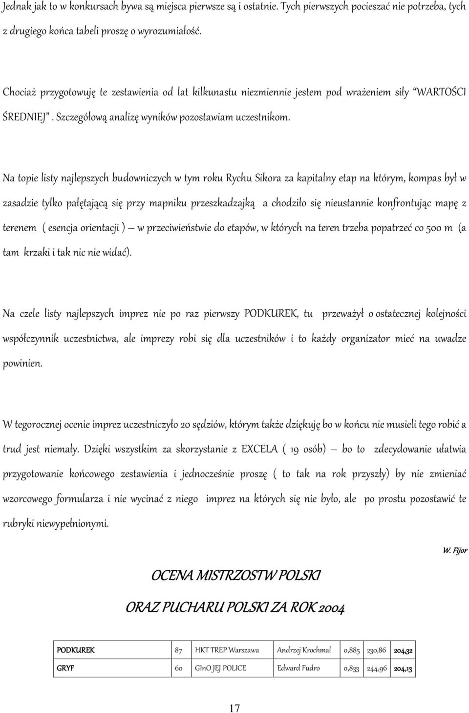 Na topie listy najlepszych budowniczych w tym roku Rychu Sikora za kapitalny etap na którym, kompas był w zasadzie tylko pałętającą się przy mapniku przeszkadzajką a chodziło się nieustannie