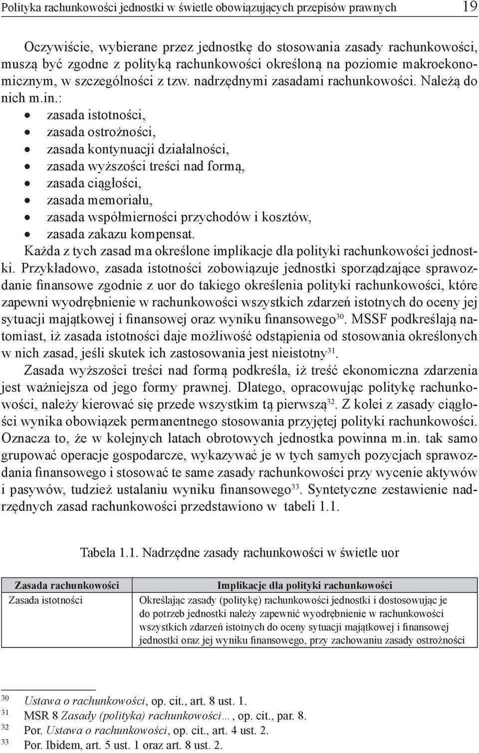 : zasada istotności, zasada ostrożności, zasada kontynuacji działalności, zasada wyższości treści nad formą, zasada ciągłości, zasada memoriału, zasada współmierności przychodów i kosztów, zasada