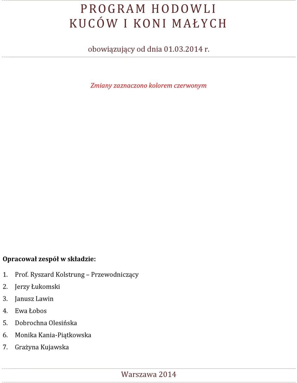 Ryszard Kolstrung Przewodniczący 2. Jerzy Łukomski 3. Janusz Lawin 4. Ewa Łobos 5.