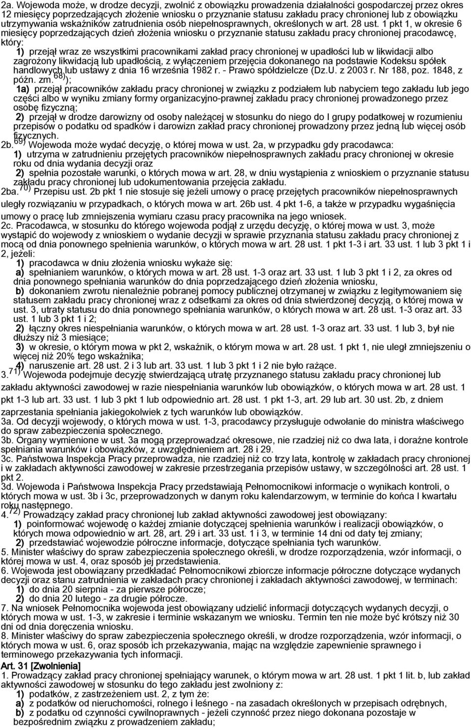 1 pkt 1, w okresie 6 miesięcy poprzedzających dzień złożenia wniosku o przyznanie statusu zakładu pracy chronionej pracodawcę, który: 1) przejął wraz ze wszystkimi pracownikami zakład pracy