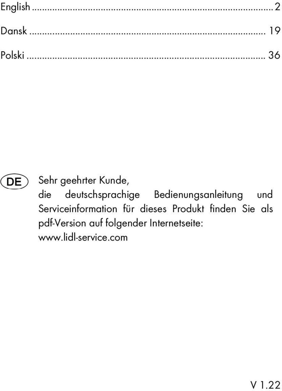 Bedienungsanleitung und Serviceinformation für dieses