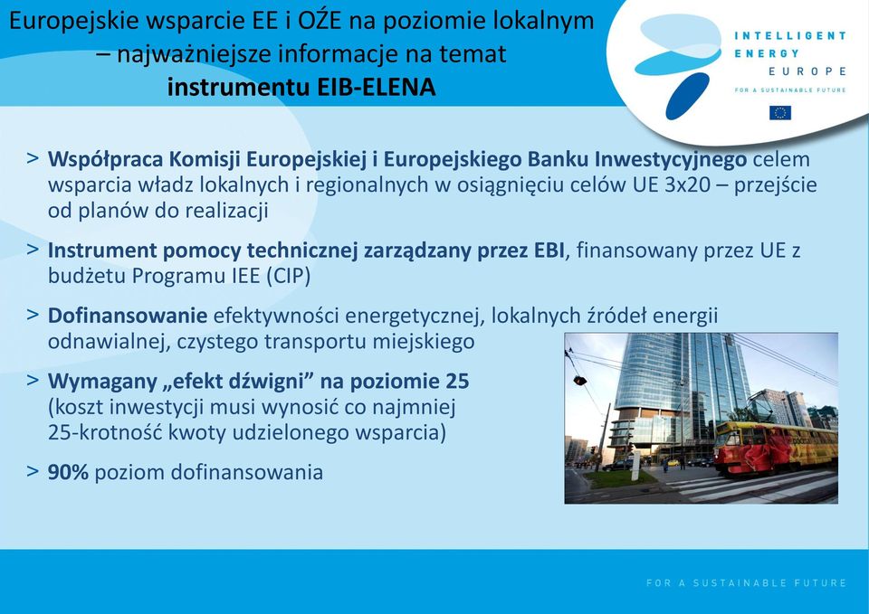 zarządzany przez EBI, finansowany przez UE z budżetu Programu IEE (CIP) > Dofinansowanie efektywności energetycznej, lokalnych źródeł energii odnawialnej, czystego