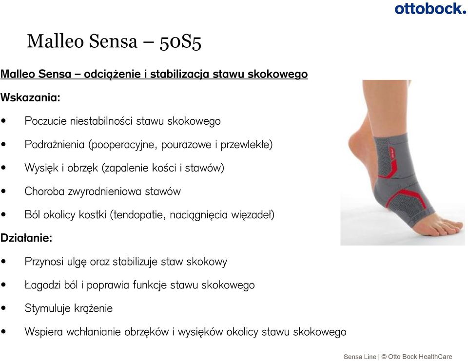 zwyrodnieniowa stawów Ból okolicy kostki (tendopatie, naciągnięcia więzadeł) Działanie: Przynosi ulgę oraz stabilizuje