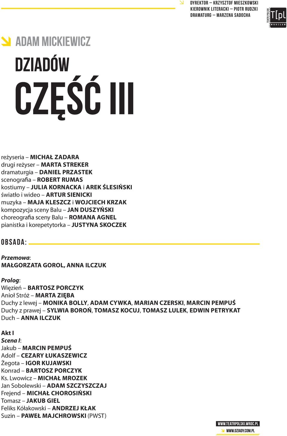 JUSTYNA SKOCZEK o b s a d a : Przemowa: MAŁGORZATA GOROL, ANNA ILCZUK Prolog: Więzień BARTOSZ PORCZYK Anioł Stróż MARTA ZIĘBA Duchy z lewej MONIKA BOLLY, ADAM CYWKA, MARIAN CZERSKI, MARCIN PEMPUŚ
