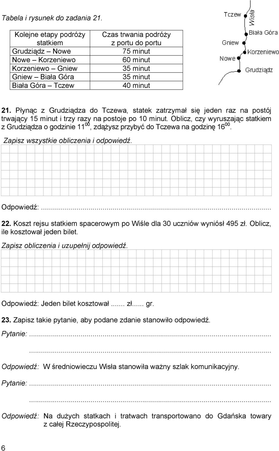 Płynąc z Grudziądza do Tczewa, statek zatrzymał się jeden raz na postój trwający 15 minut i trzy razy na postoje po 10 minut.
