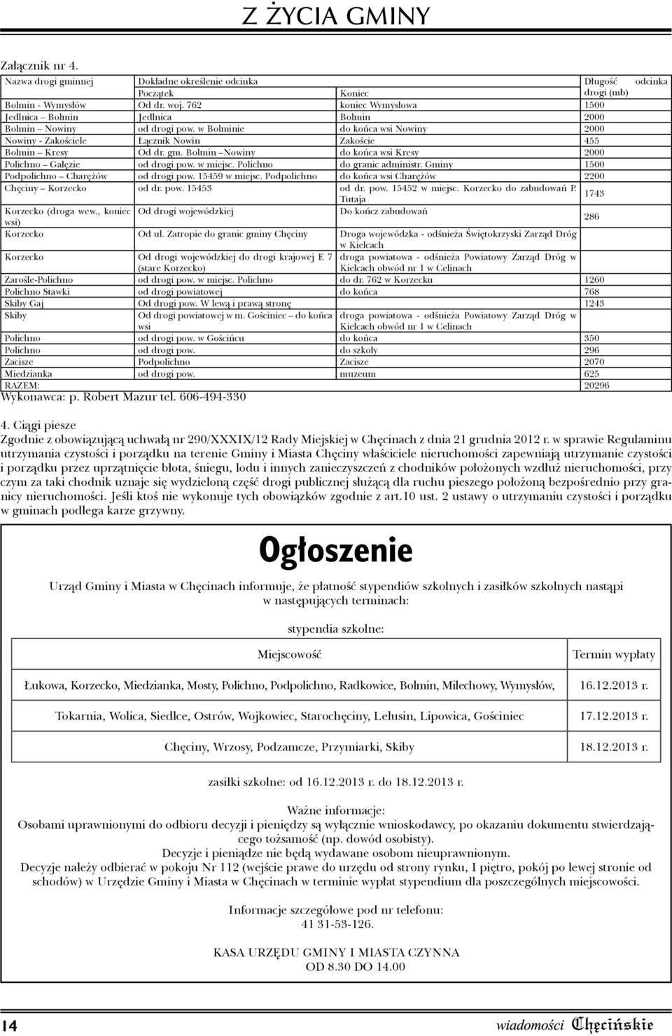 Bolmin Nowiny do końca wsi Kresy 2000 Polichno Gałęzie od drogi pow. w miejsc. Polichno do granic administr. Gminy 1500 Podpolichno Charężów od drogi pow. 15459 w miejsc.
