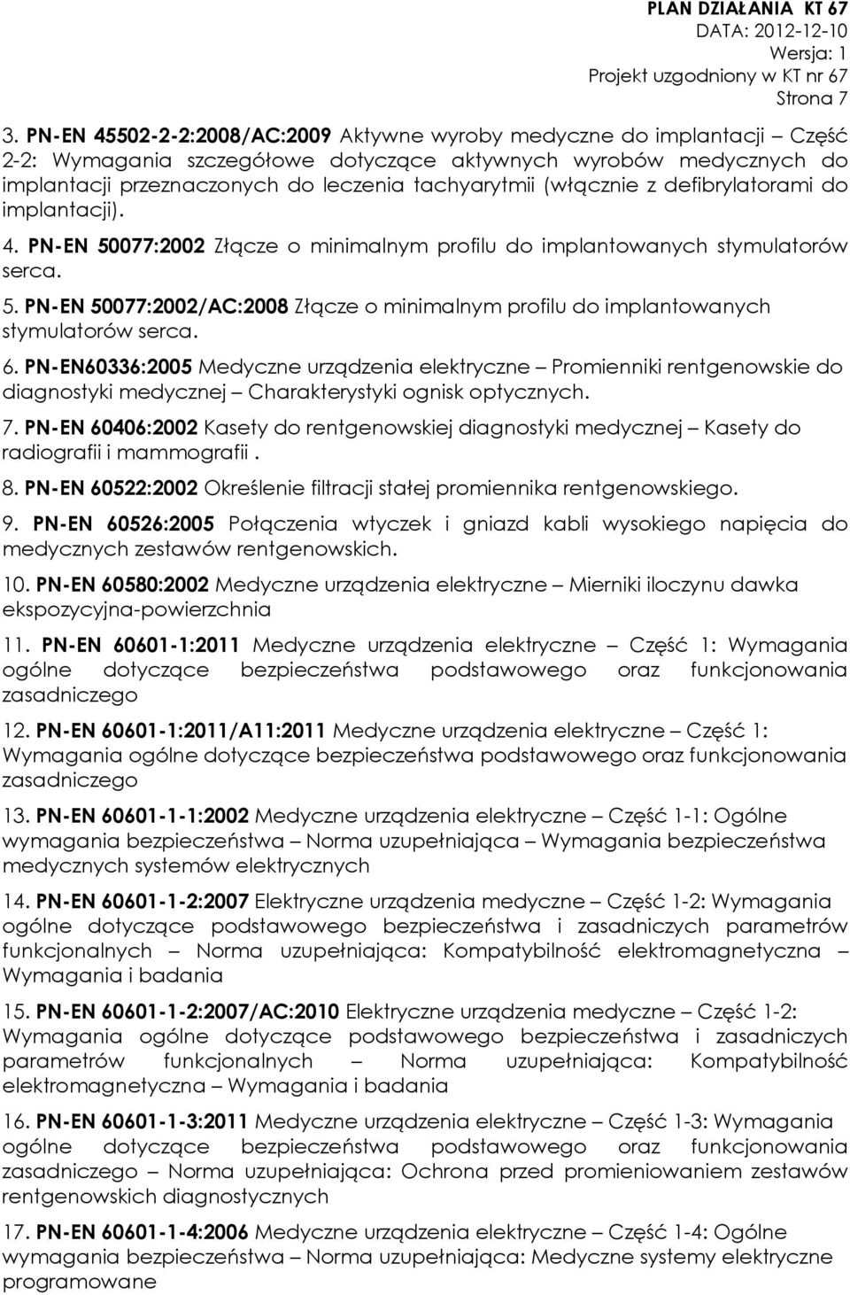 (włącznie z defibrylatorami do implantacji). 4. PN-EN 50077:2002 Złącze o minimalnym profilu do implantowanych stymulatorów serca. 5. PN-EN 50077:2002/AC:2008 Złącze o minimalnym profilu do implantowanych stymulatorów serca.