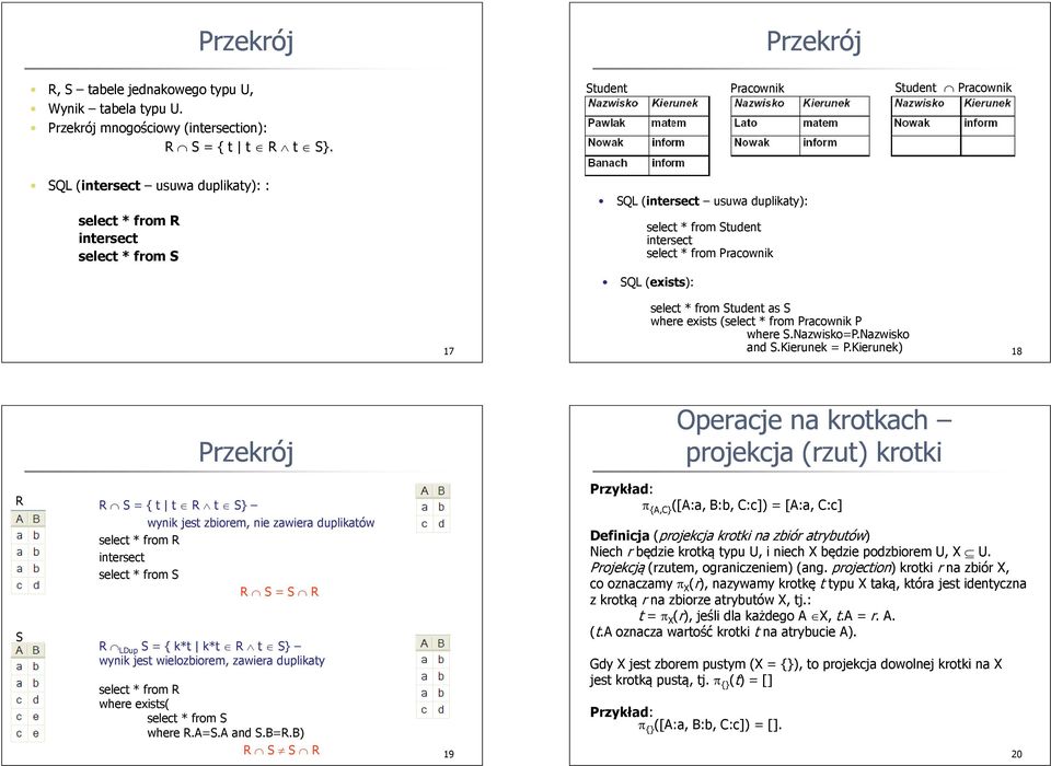 exists (select * from Pracownik P where S.Nazwisko=P.Nazwisko and S.Kierunek = P.