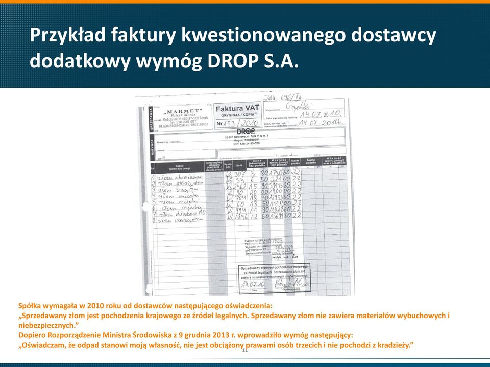 źródeł legalnych. Sprzedawany złom nie zawiera materiałów wybuchowych i niebezpiecznych.