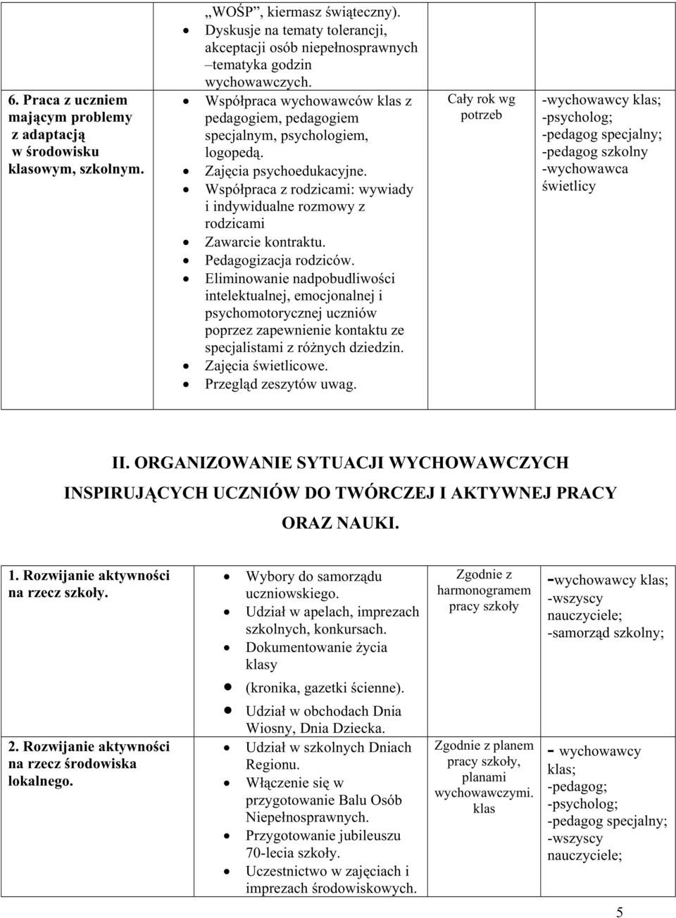 Zajęcia psychoedukacyjne. Współpraca z rodzicami: wywiady i indywidualne rozmowy z rodzicami Zawarcie kontraktu. Pedagogizacja rodziców.