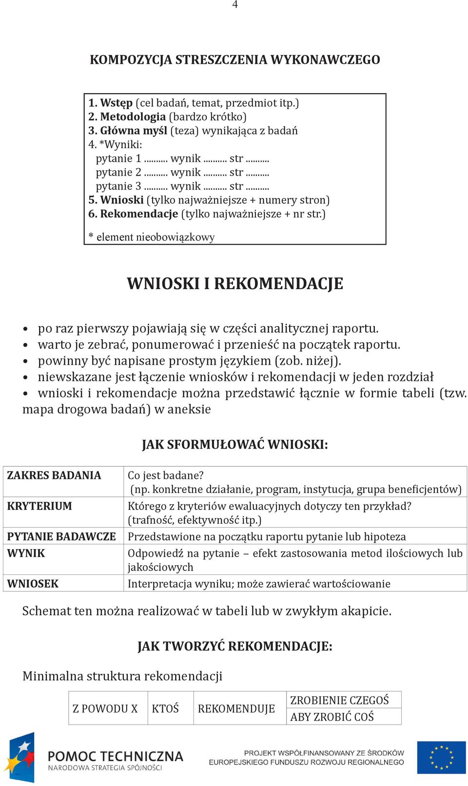 ) * element nieobowiązkowy Wnioski i rekomendacje po raz pierwszy pojawiają się w części analitycznej raportu. warto je zebrać, ponumerować i przenieść na początek raportu.