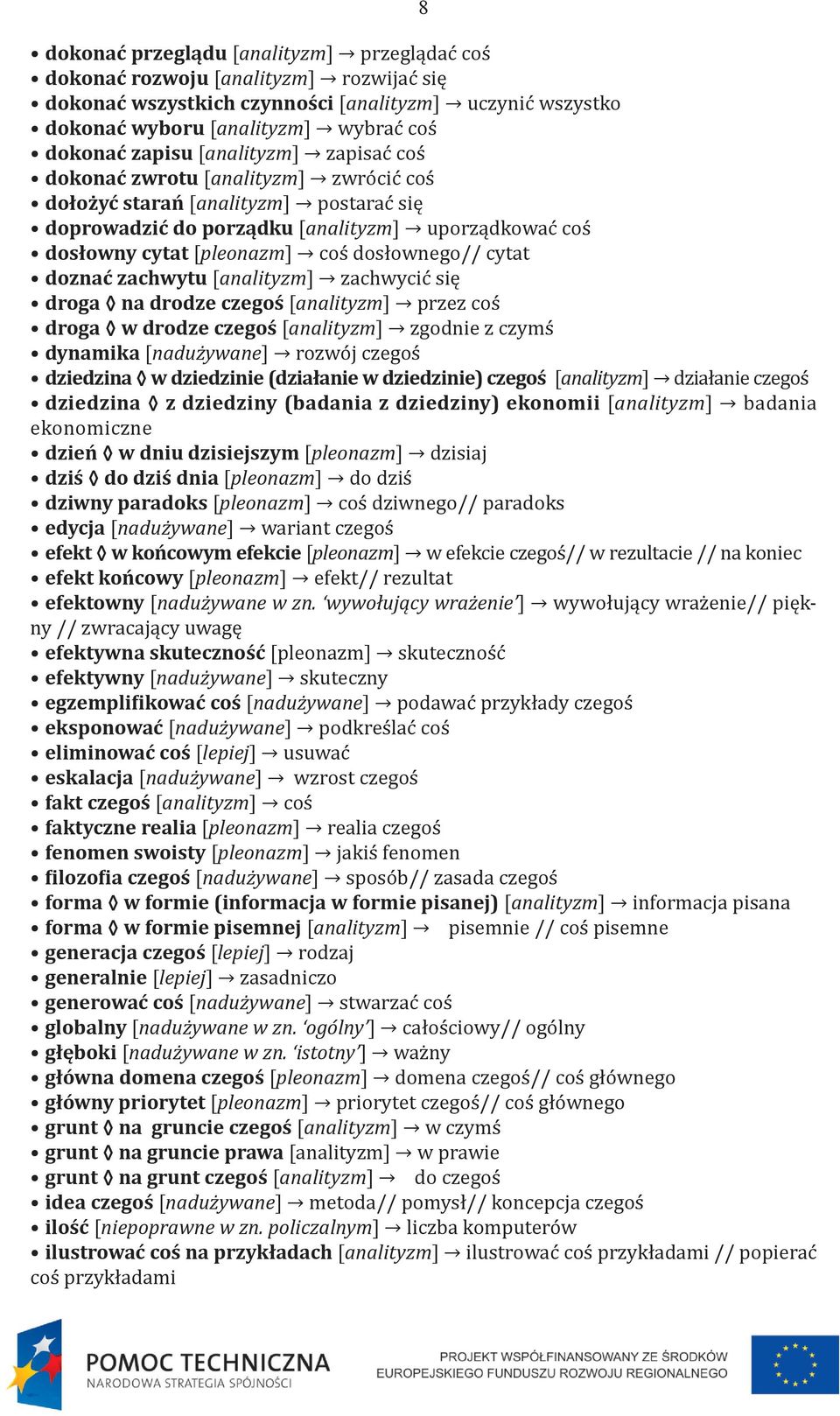 cytat doznać zachwytu [analityzm] zachwycić się droga na drodze czegoś [analityzm] przez coś droga w drodze czegoś [analityzm] zgodnie z czymś dynamika [nadużywane] rozwój czegoś dziedzina w