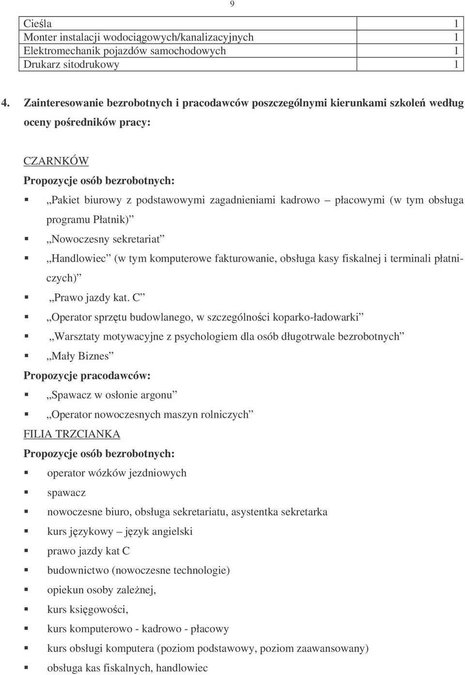 płacowymi (w tym obsługa programu Płatnik) Nowoczesny sekretariat Handlowiec (w tym komputerowe fakturowanie, obsługa kasy fiskalnej i terminali płatniczych) Prawo jazdy kat.